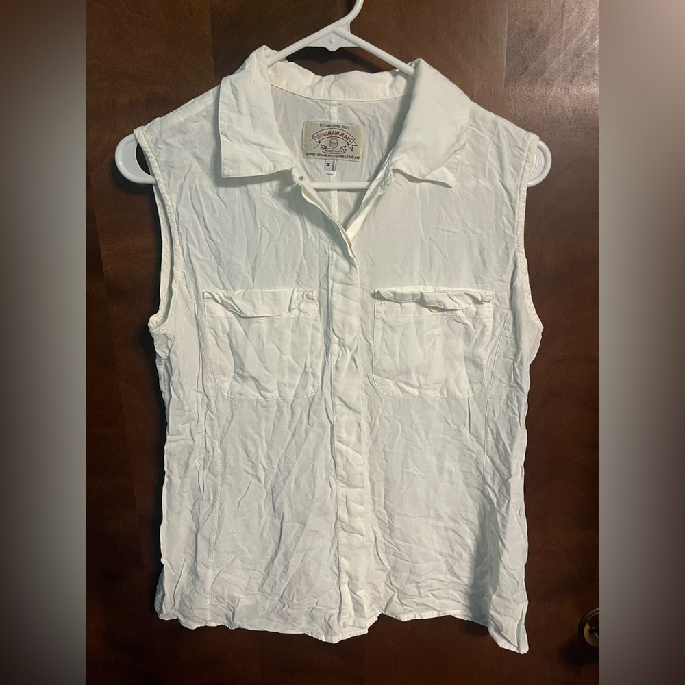 Armani Jeans Sleeveless Ivory Button Up Shirt Size Medium